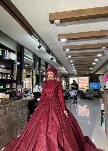 Bordo kınalık abiye tesettür - Görsel 7