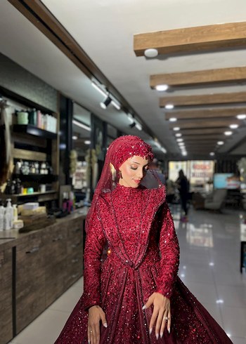 Bordo kınalık abiye tesettür - Görsel 2