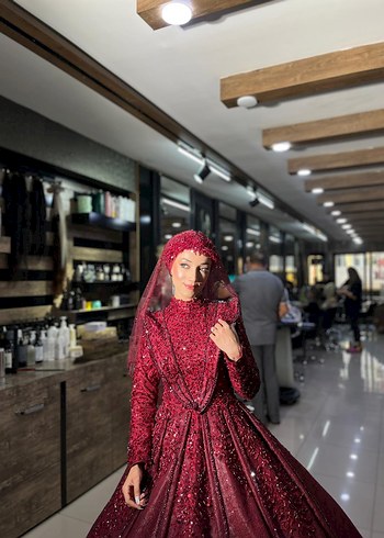 Bordo kınalık abiye tesettür - Görsel 5