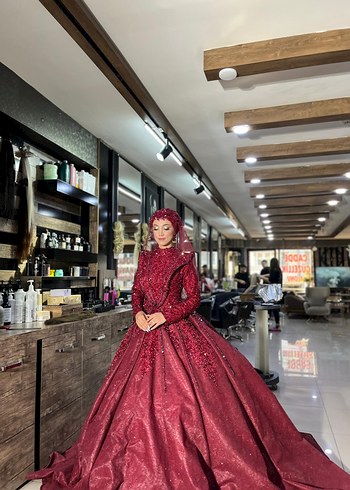 Bordo kınalık abiye tesettür - Görsel 6