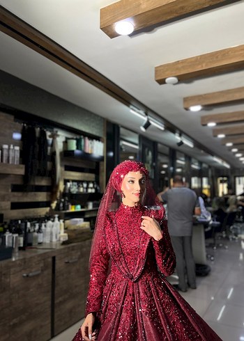 Bordo kınalık abiye tesettür - Görsel 3