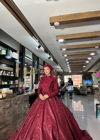 Bordo kınalık abiye tesettür - Görsel 4