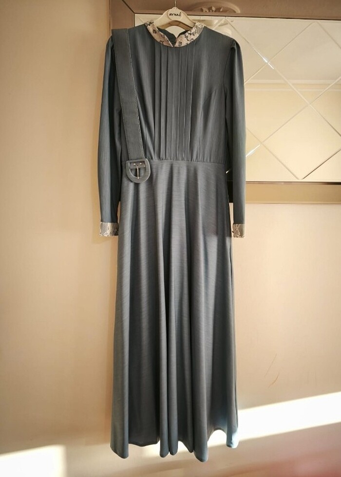 AN-NAHAR 38 BEDEN YUMUSAK KOT görünumlu elbise dantel detaylı - Görsel 2