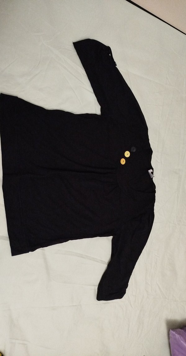 Düğmeli Siyah Hamile Uzun Kollu Tişört - Görsel 2