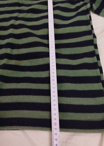 V Yaka Uzun Kollu Çizgili Kadın Kazak - Görsel 2