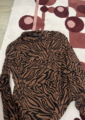 Stradivarius Kadın Kahverengi Zebra Desenli Uzun Kollu Bluz