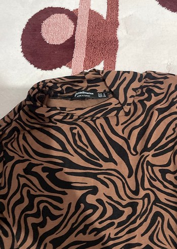 Kadın Kahverengi Zebra Desenli Uzun Kollu Bluz