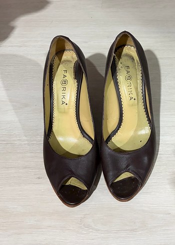 Kahverengi Platform Topuklu Klasik Kadın Stiletto - Görsel 2