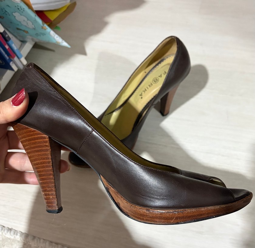 Kahverengi Platform Topuklu Klasik Kadın Stiletto - Görsel 4