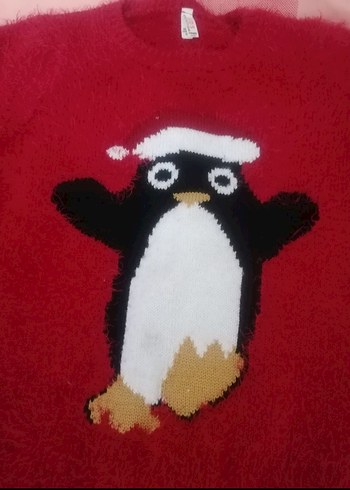 Kırmızı Penguen Desenli Kız Kazak - Görsel 2