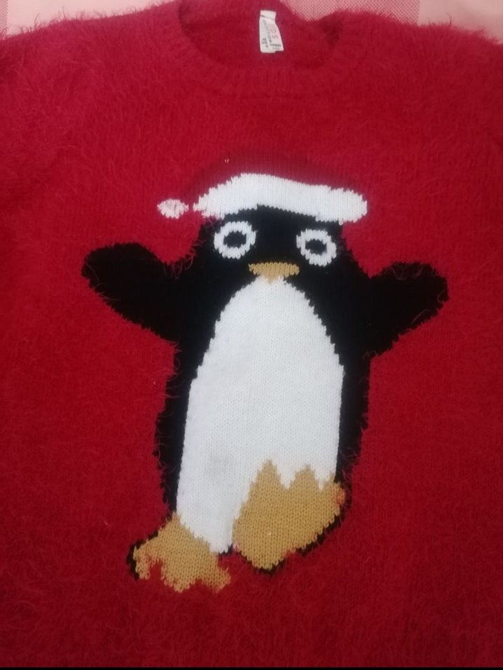 Kırmızı Penguen Desenli Kız Kazak - Görsel 2