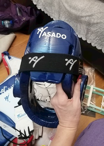 Taekvando malzemeleri full. Hasado Mavi Biker Kask Velcro Bantlı - Görsel 2