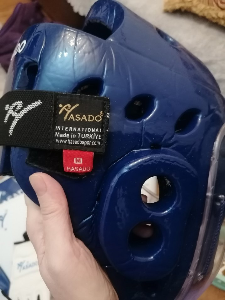 Taekvando malzemeleri full. Hasado Mavi Biker Kask Velcro Bantlı - Görsel 3