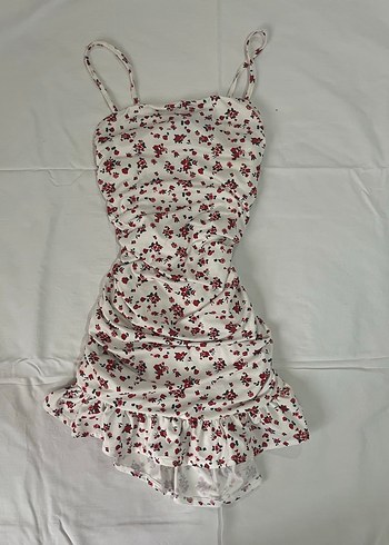 Çiçek Desenli Drapeli Mini Elbise - Görsel 2