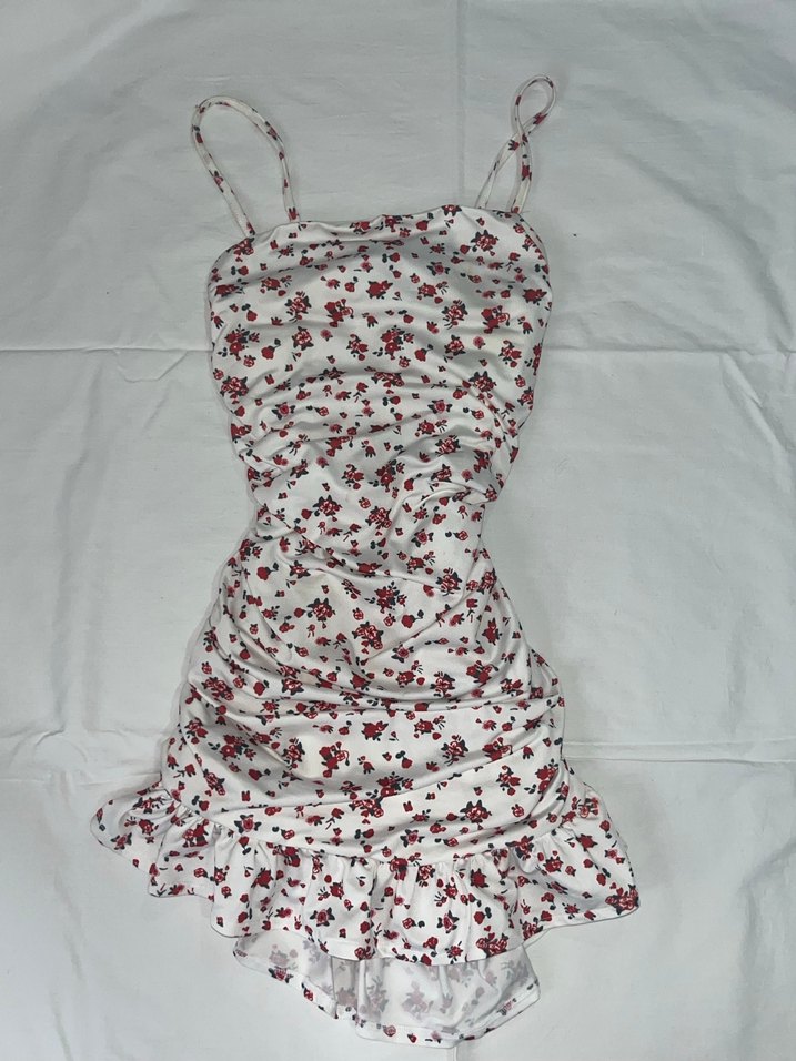 Çiçek Desenli Drapeli Mini Elbise - Görsel 3