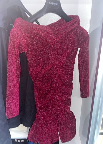 Simli bordo elbise - Görsel 4