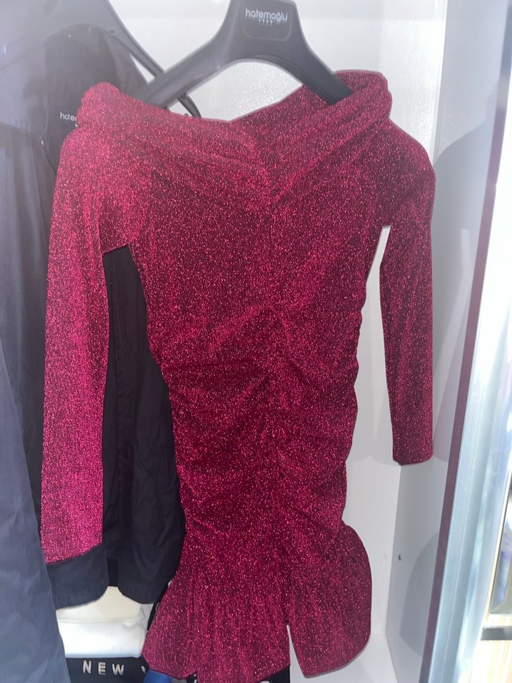 Simli bordo elbise - Görsel 4