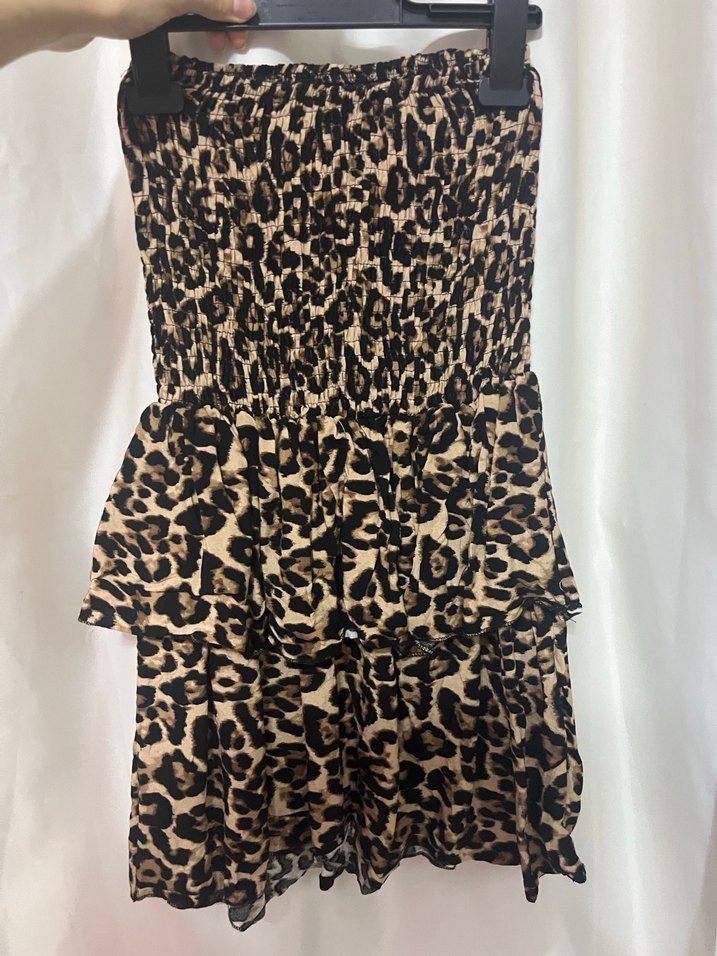 Leopar Desenli Straplez Mini Elbise - Görsel 3