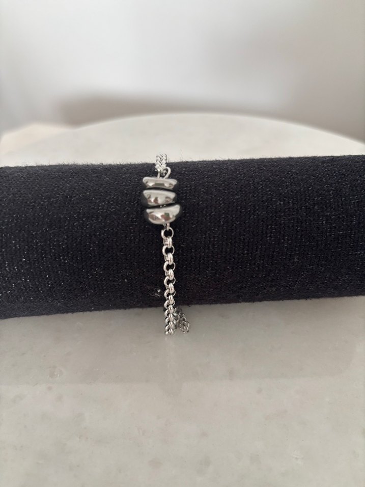 Gümüş Renk Modern Zincir Çelik Bileklik - Görsel 3