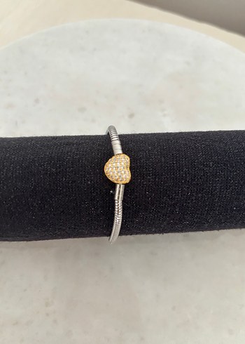 Kalp Detaylı Taşlı Çelik Bileklik  Gümüş & Gold Renk - Görsel 2