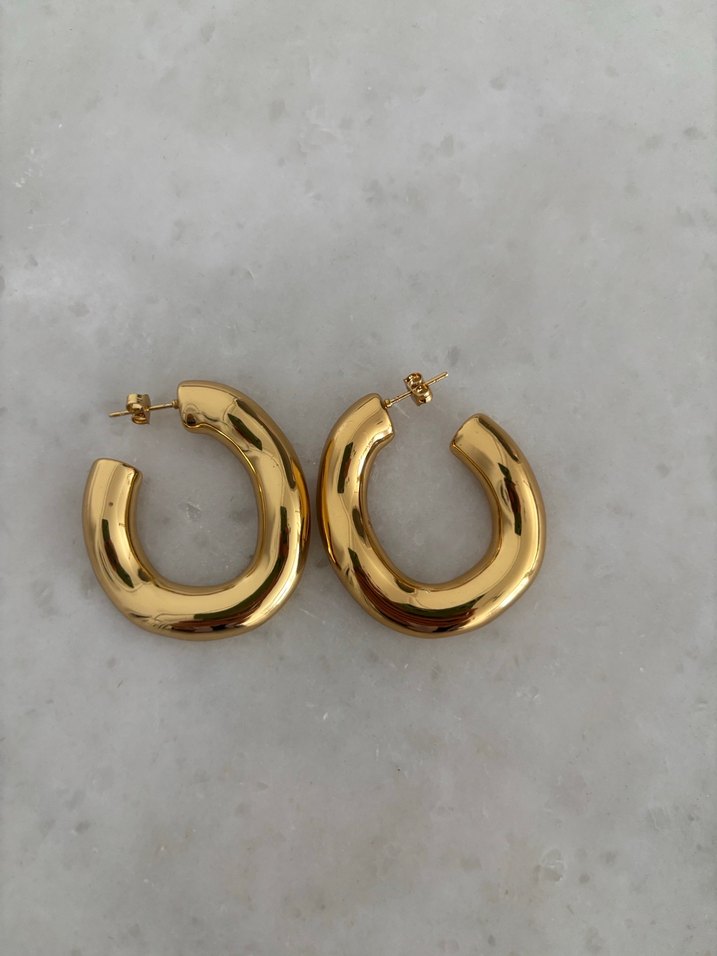 Gold Renk Kalın Halka Çelik Küpe - Görsel 2