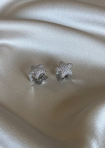 Gümüş Renk Yıldız Formlu Taş Detaylı Mini Çelik Küpe - Görsel 2