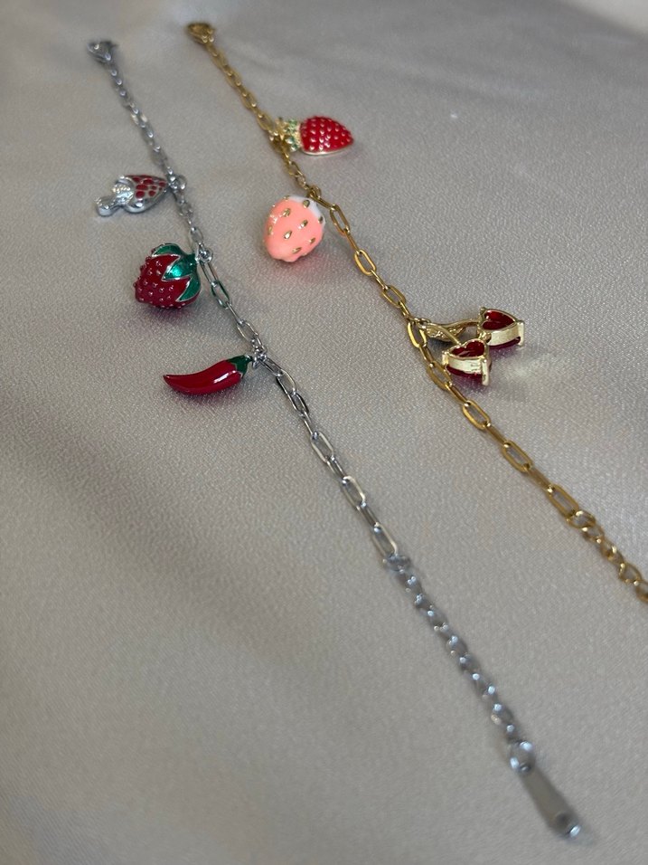 Meyve Figürlü Zincir Detaylı Çelik Bileklik - Görsel 2