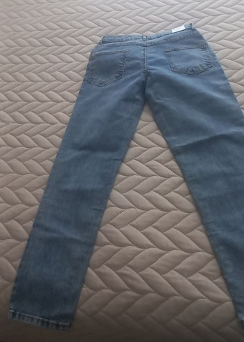 10 Yaş Beden Düğmeli Mavi uniseks Denim Pantolon