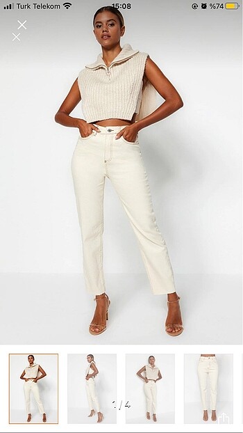 TRENDYOLMİLLA MOM JEANS EKRU