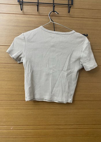 Bej Keten Kısa Kollu Basic Tişört - Görsel 3