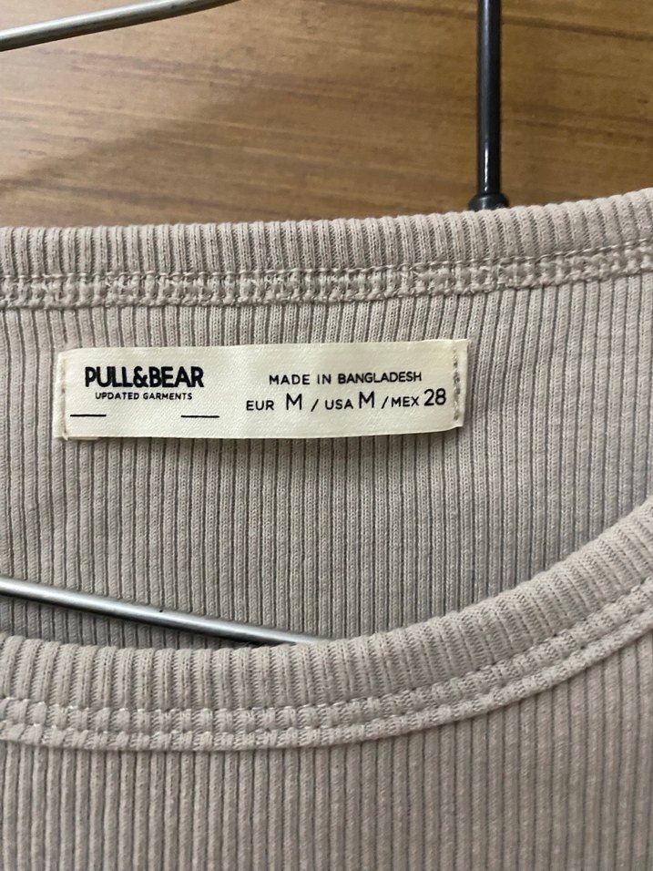 Bej Keten Kısa Kollu Basic Tişört - Görsel 2