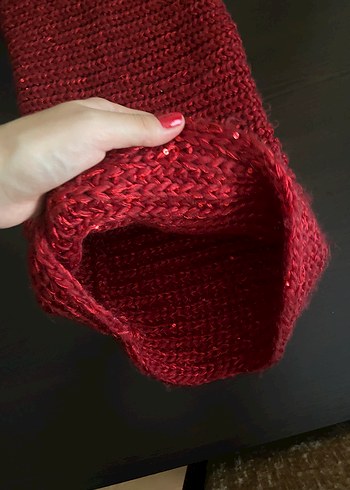 Zara Kırmızı Örgü Kadın Atkı