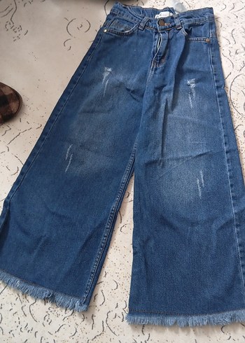 Parçalı Midi Bol Kesim Kız Kot Pantolon - Görsel 3