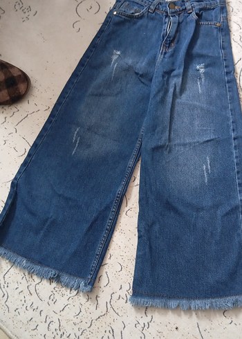 Parçalı Midi Bol Kesim Kız Kot Pantolon - Görsel 2