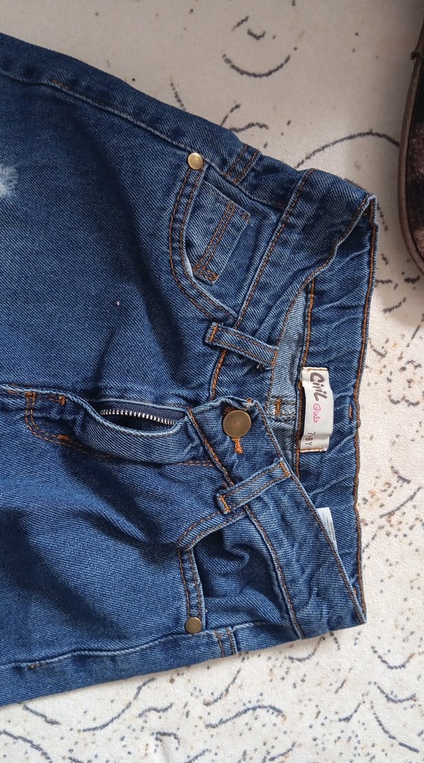 Parçalı Midi Bol Kesim Kız Kot Pantolon - Görsel 5