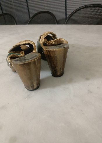39 Beden yeşil Renk Kemerli Yeşil Kadın Dolgu Topuk Terlik