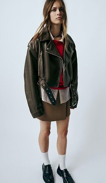 ZARA DERİ CROP BİKER CEKET