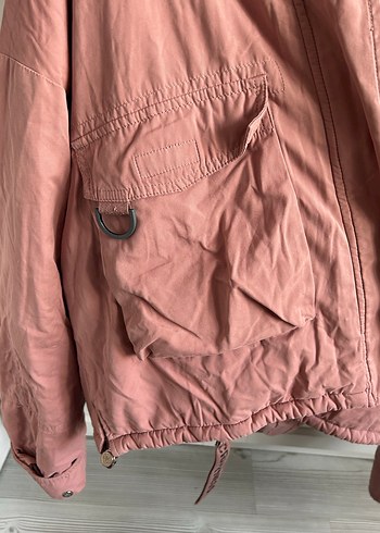 s Beden Bershka Pembe, Kürklü, Bol Kesim Kadın Ceket