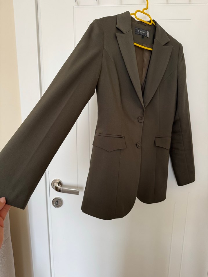 Haki Kadın Ofis Blazeri, Düğmeli, Normal Boy - Görsel 2