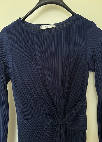 Lacivert Pilili Uzun Kollu Kadın Elbise - Görsel 2