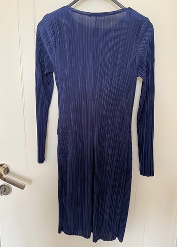 Lacivert Pilili Uzun Kollu Kadın Elbise - Görsel 6