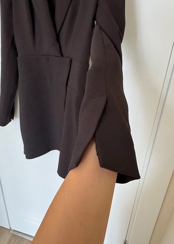 Düğmeli Siyah Kadın Blazer Elbise - Görsel 3