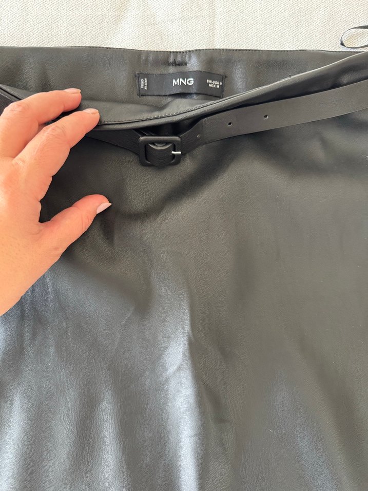 Kadın Siyah Deri Mini Etek - Görsel 3