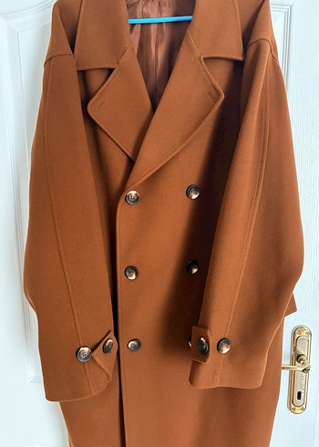 Düğmeli Kahverengi Süet Kadın Uzun Kaban - Görsel 4