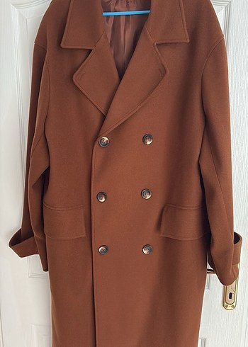 Düğmeli Kahverengi Süet Kadın Uzun Kaban - Görsel 2