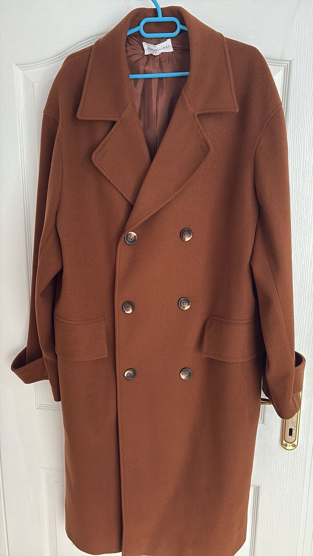 Düğmeli Kahverengi Süet Kadın Uzun Kaban - Görsel 2