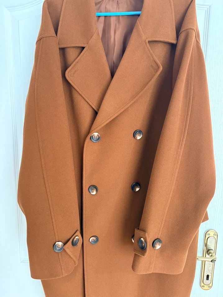 Düğmeli Kahverengi Süet Kadın Uzun Kaban - Görsel 3