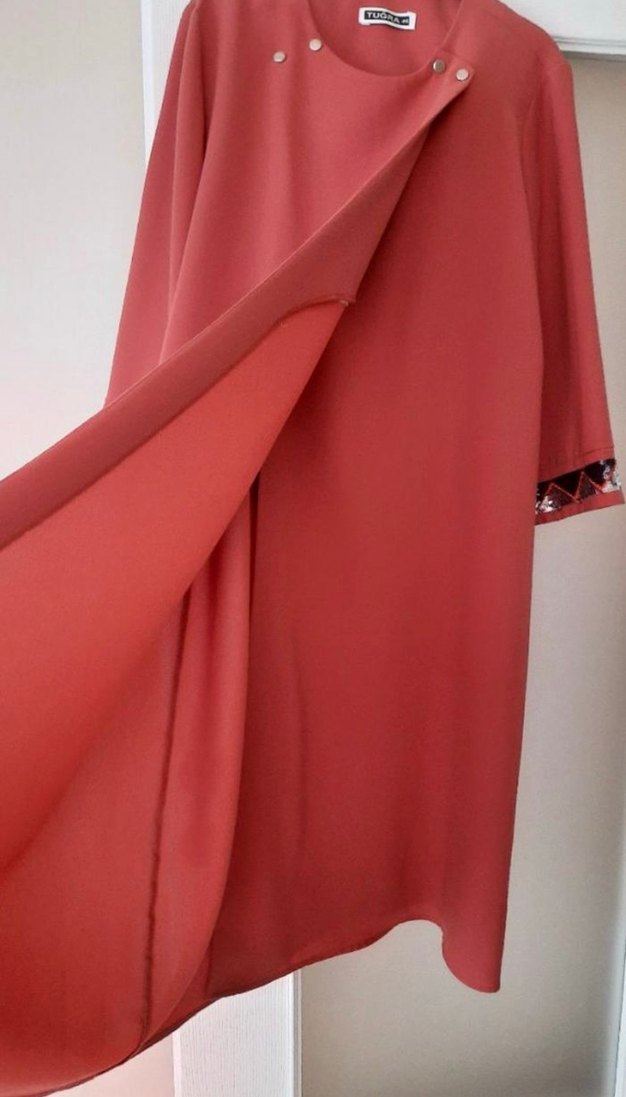 Bordo Parlak Kadın Uzun Salaş Elbise - Görsel 2