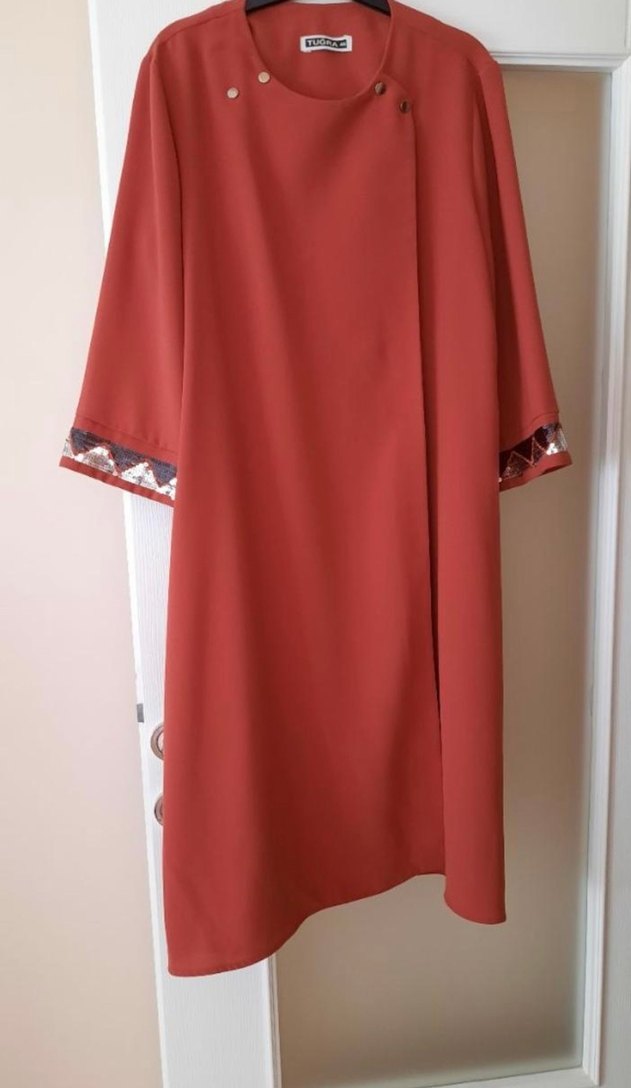 Bordo Parlak Kadın Uzun Salaş Elbise - Görsel 4