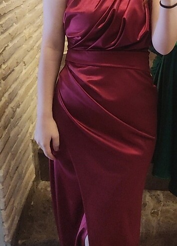 Zara Bordo tek kol abiye elbise